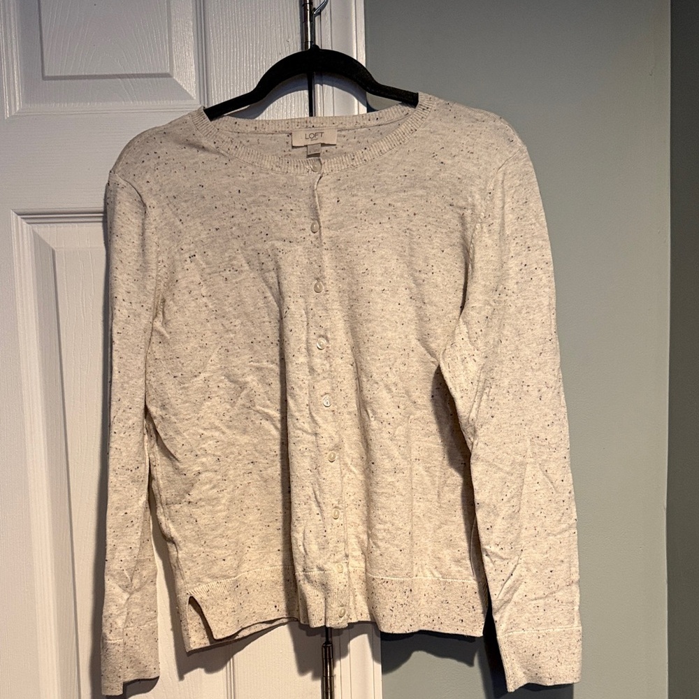 LOFT Speckled Cream Button-Up Cardigan